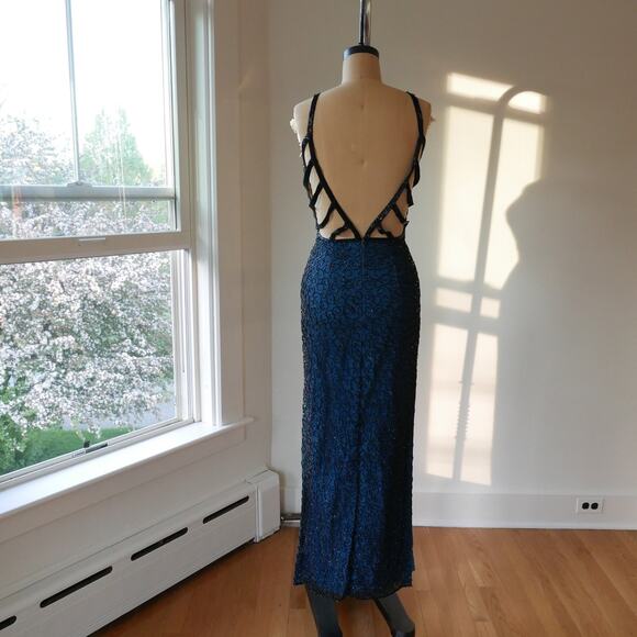 Hand-Beaded Silk Gown Y2K Vintage Prom Dress Evening Gown Mermaid-Core – Rare - Picture 10 of 10